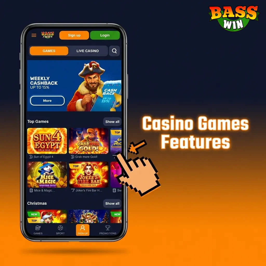 Casino interface showing 2,000+ slots, table games, and live dealer options with real-time jackpot values displayed