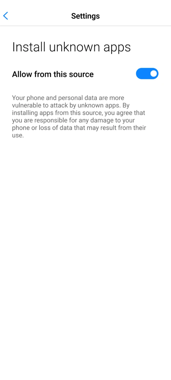 Allow installation from unknown sources to install Basswin.