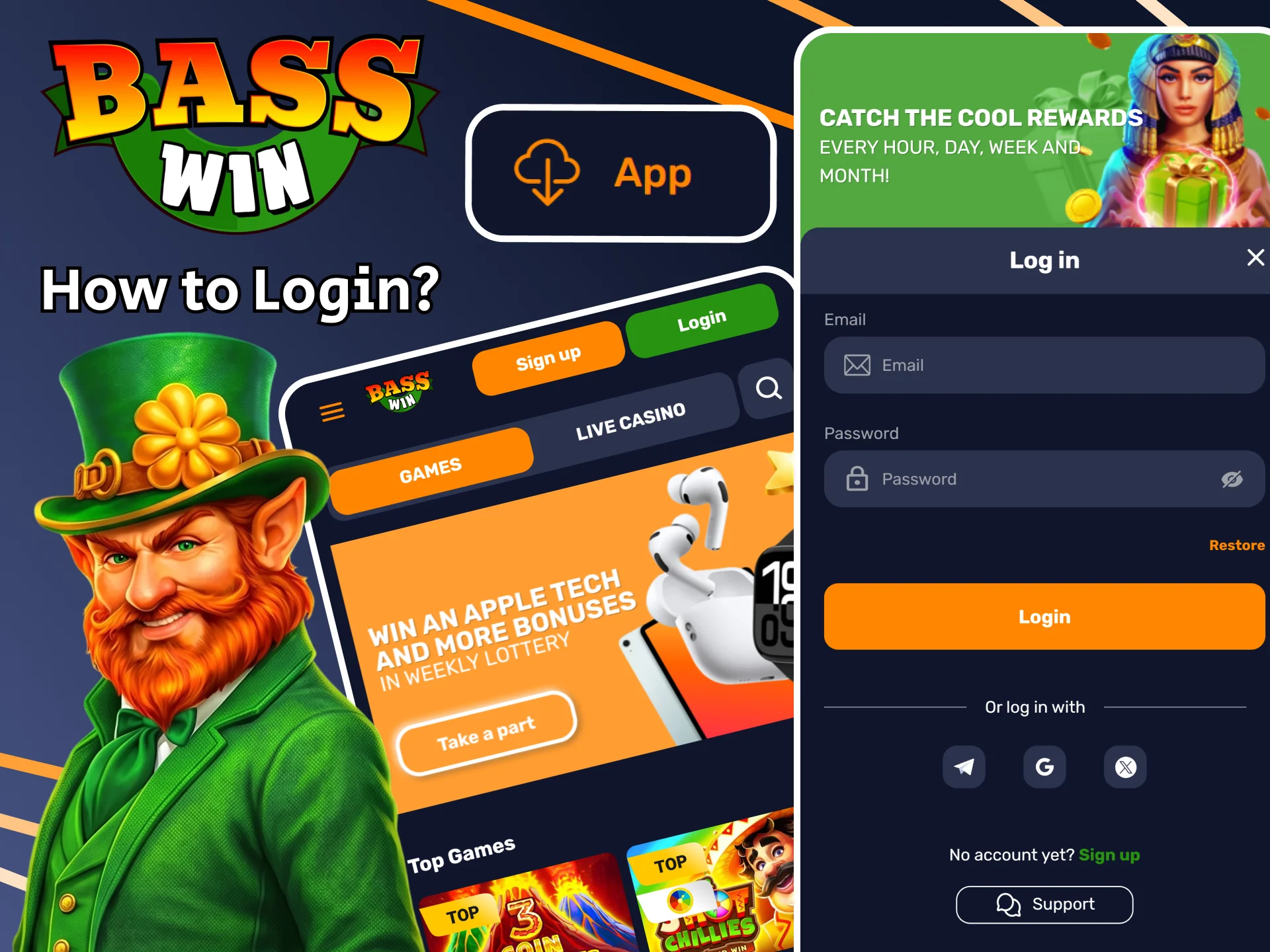 Download the Basswin app, sign up, and then log in to your account.