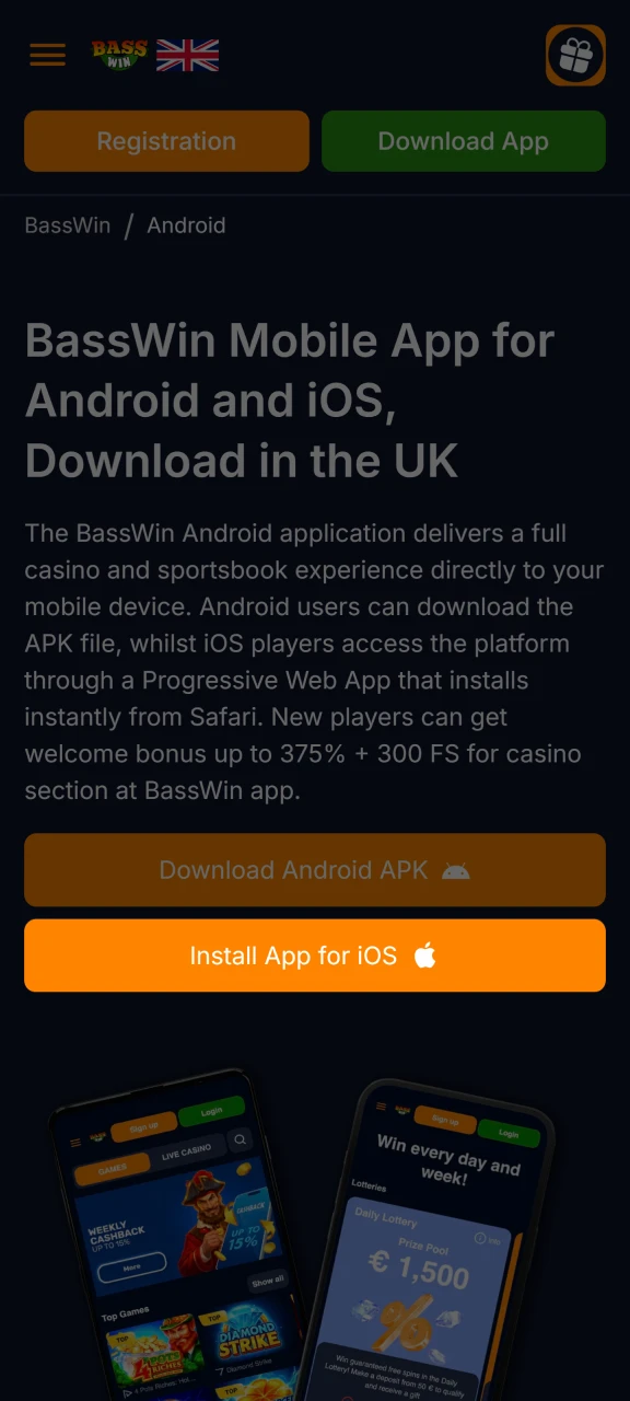Click the Install App for iOS button to find the mobile version of Basswin.
