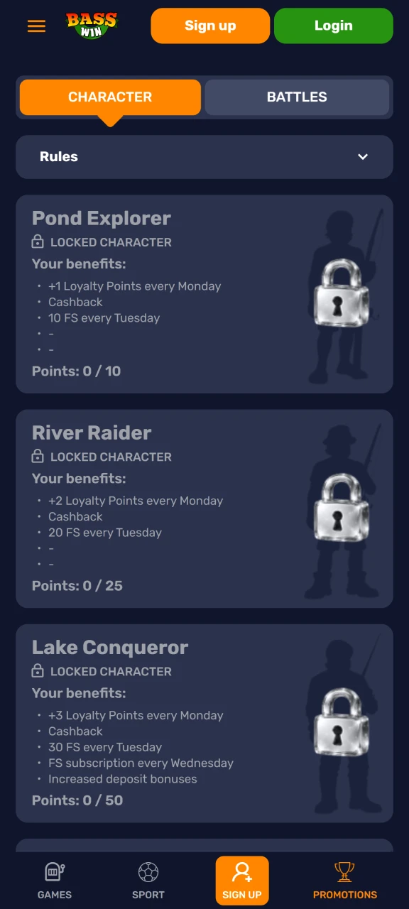 Open the promotions page in the Basswin app.