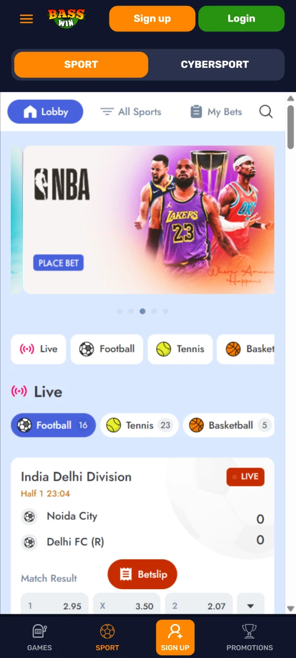 Place bets on your favorite sports through the Basswin app.