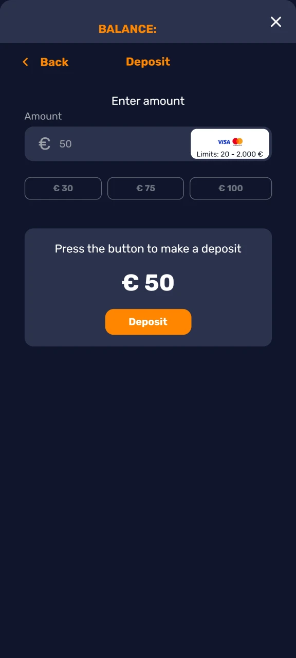 Deposit funds into your Basswin account to receive bonuses.