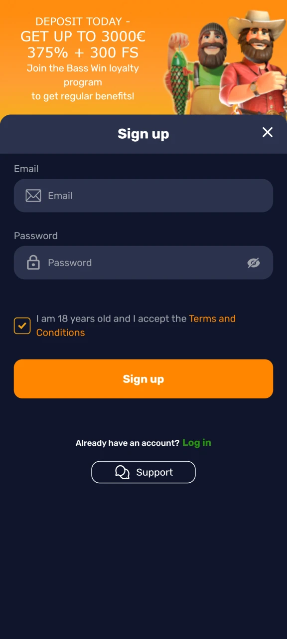 Complete the registration process on the official Basswin platform.