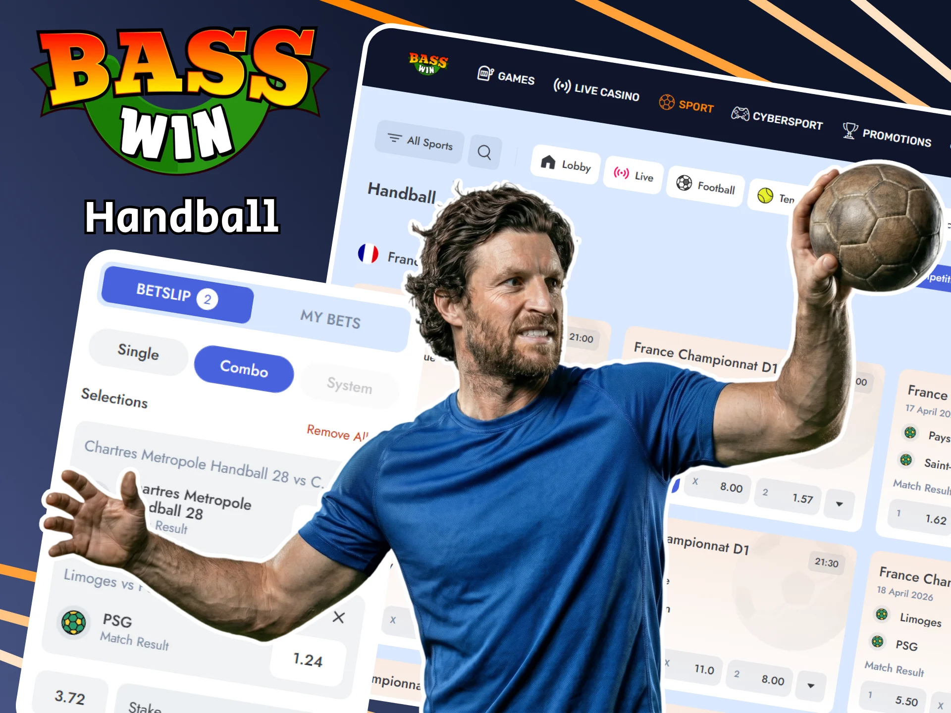 Win by placing a bet on handball on the Basswin website.