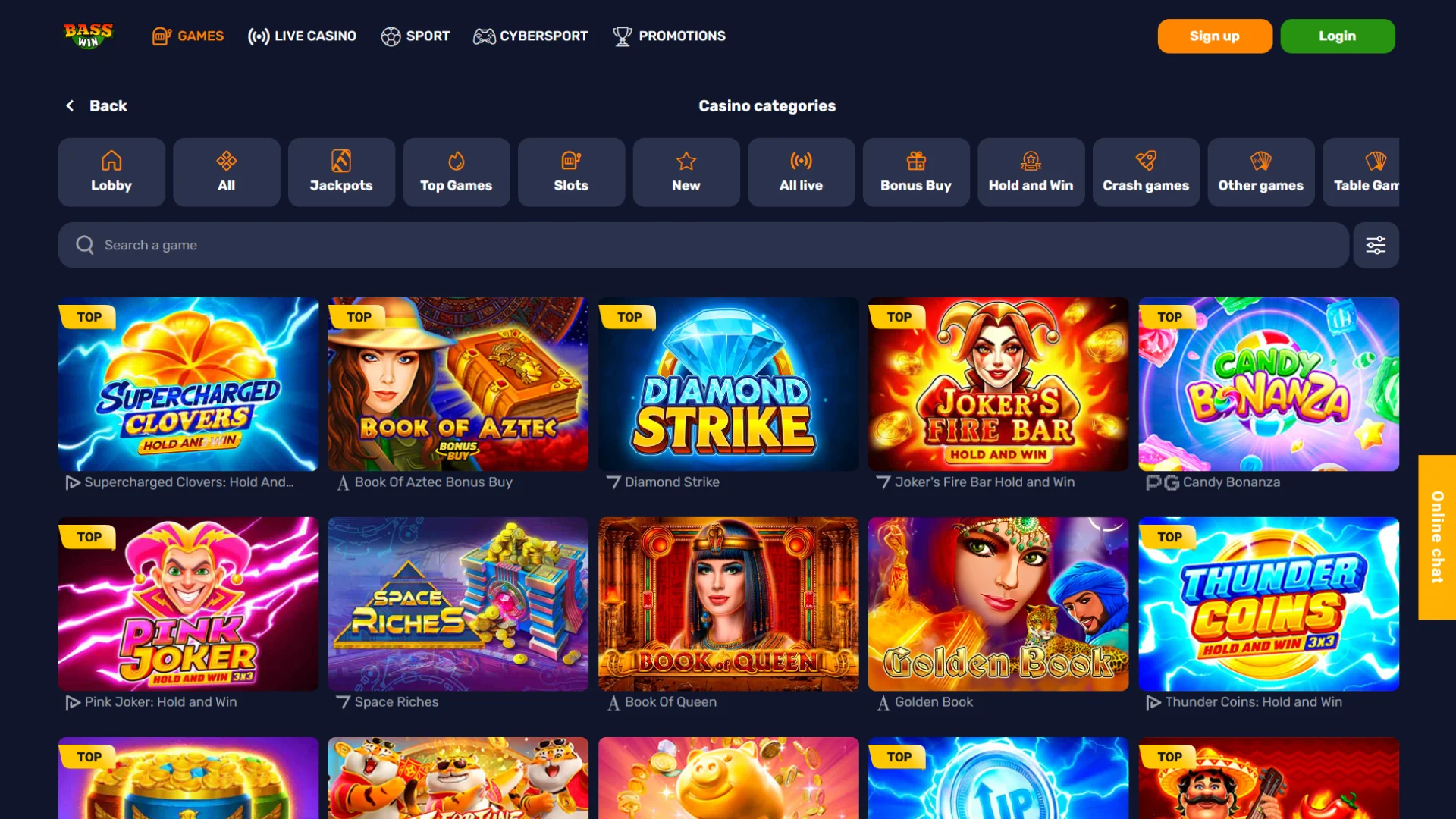 Choose a casino game and start playing at Basswin.