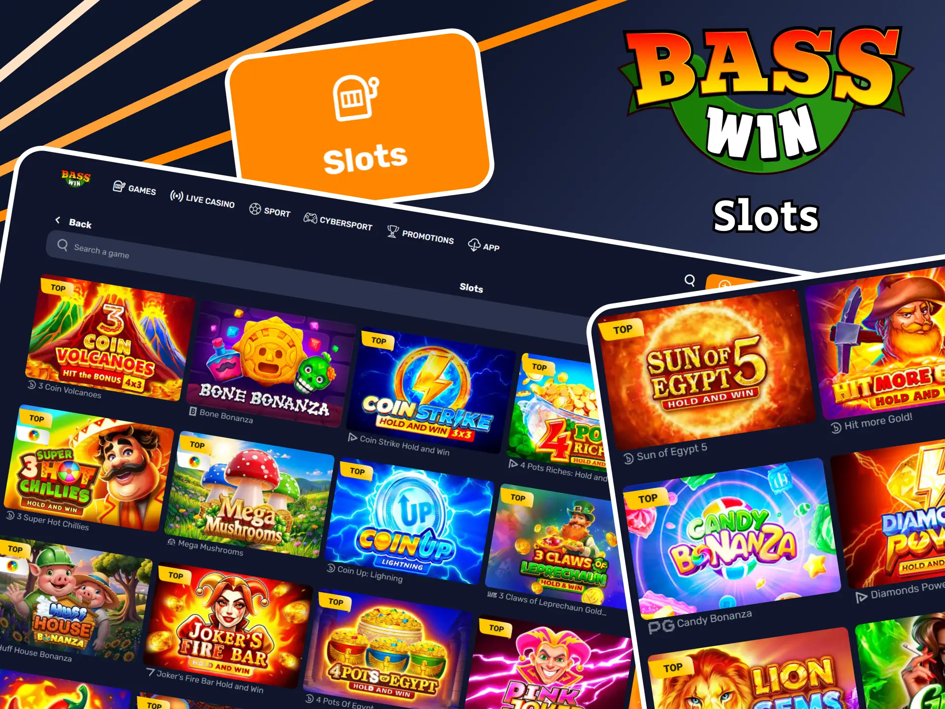 Popular slots are available to play at Basswin casino.