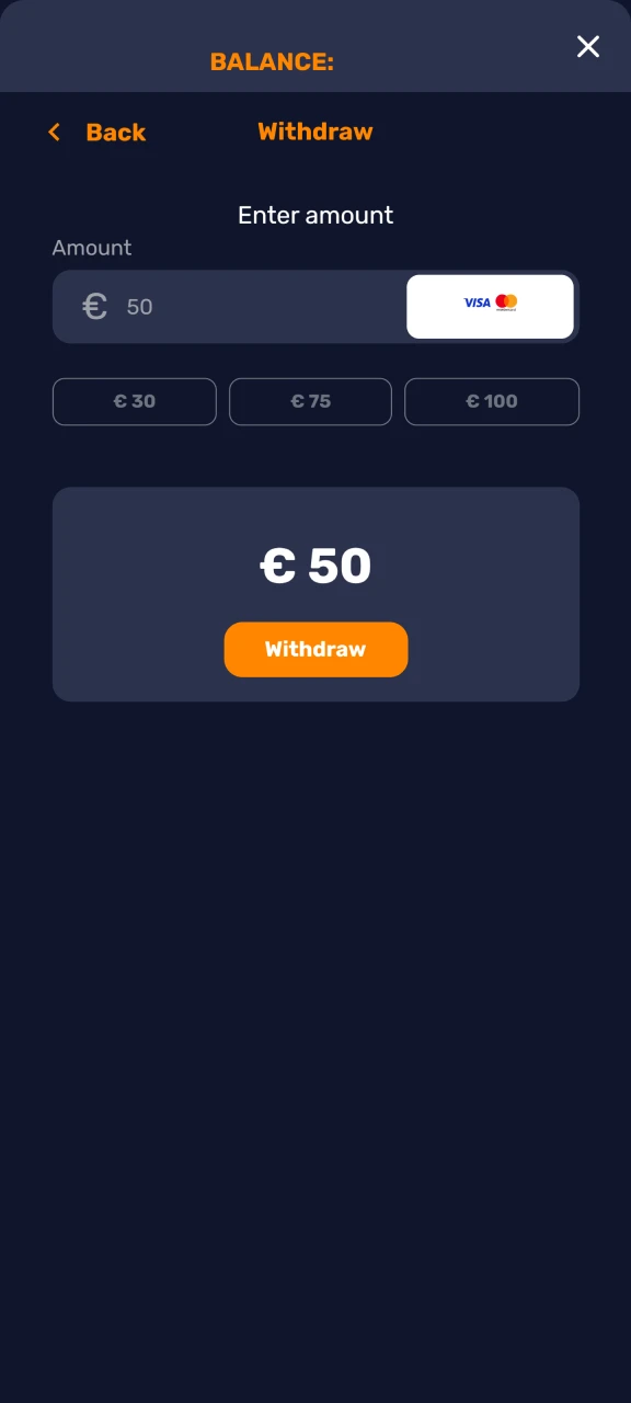 Enter the withdrawal amount in the designated field on the Basswin website.